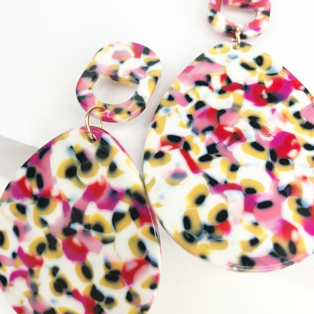 Acrylic Teardrop Earrings in Pink Leopard - Picture 7 of 8